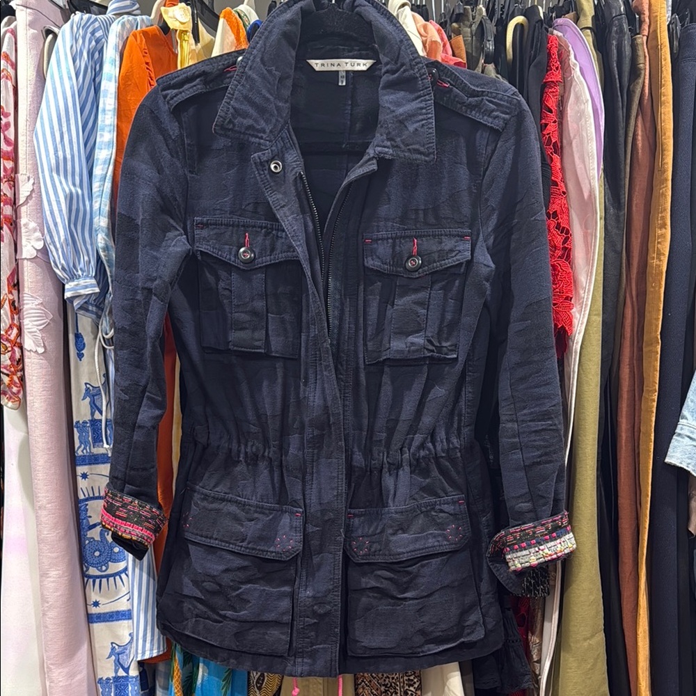 Navy Camo with Bright Pink Trim Utility Jacket